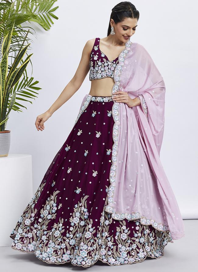 Poly Georgette Burgandy Party Wear Sequins Work Lehenga Choli